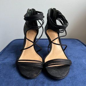 Schutz Violita Black Suede Heel with Zipper Closure and Straps, Size 8